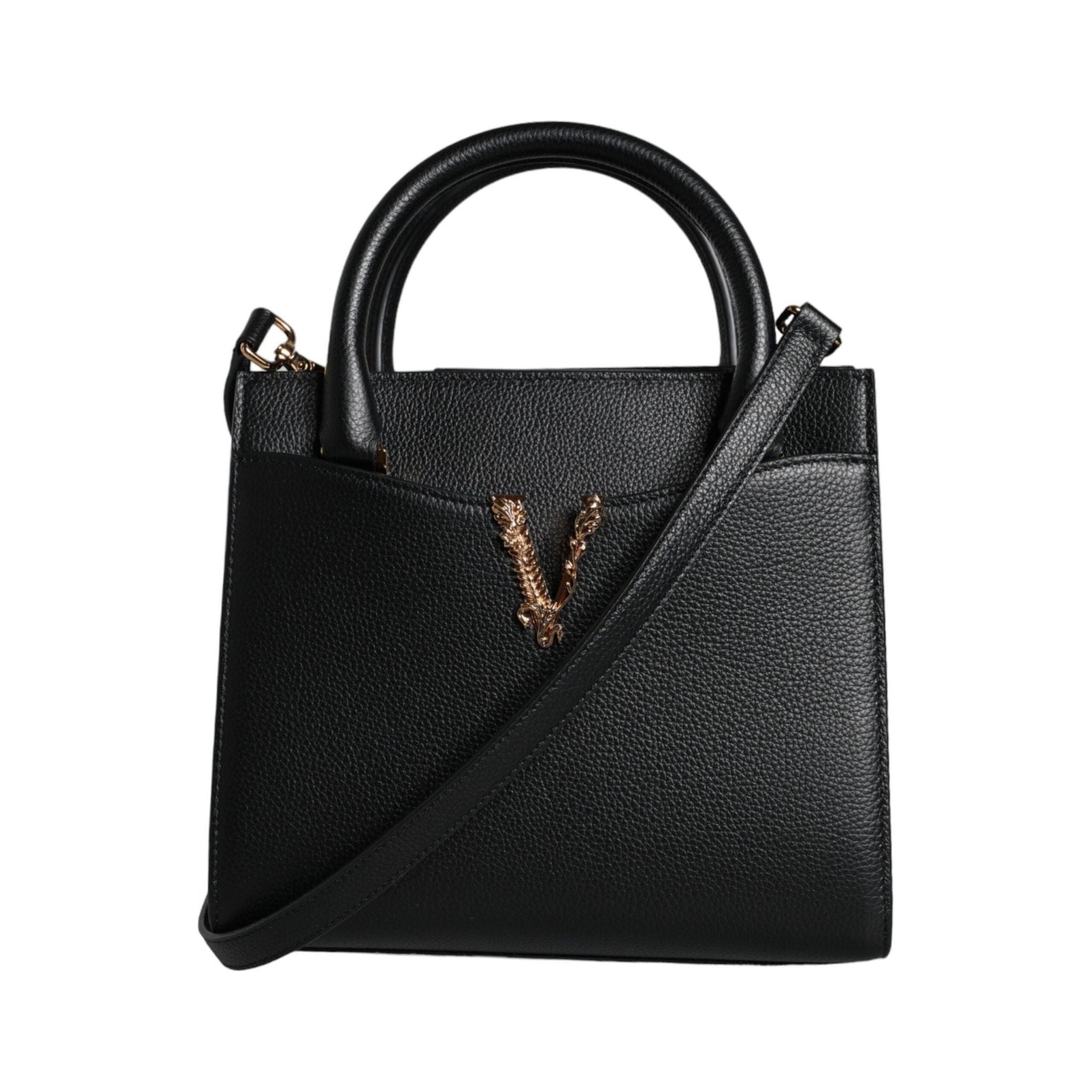 Luxour, Versace Black Small Leather TopHandle Shoulder Crossbody Bag, 