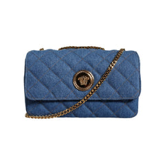 Luxour, Versace Blue Quilted Denim Leather Crossbody Shoulder Bag, 