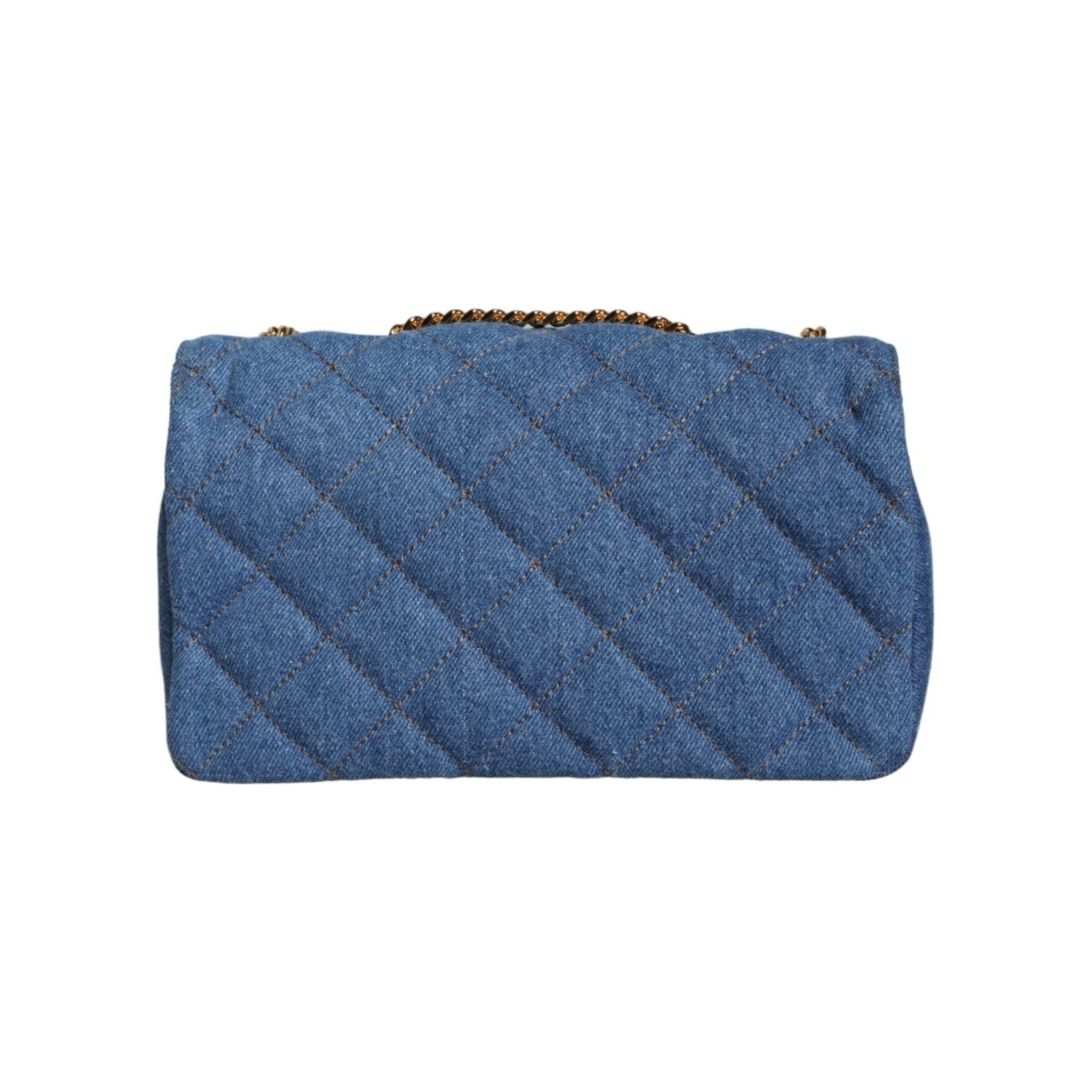 Luxour, Versace Blue Quilted Denim Leather Crossbody Shoulder Bag, 