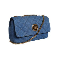 Luxour, Versace Blue Quilted Denim Leather Crossbody Shoulder Bag, 