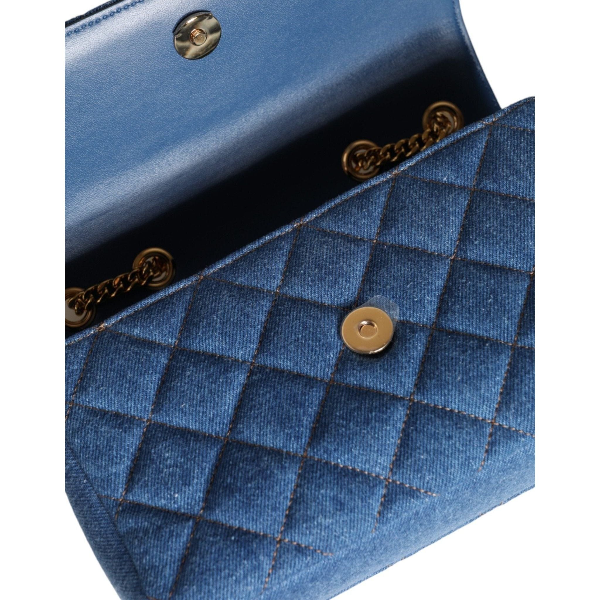 Luxour, Versace Blue Quilted Denim Leather Crossbody Shoulder Bag, 