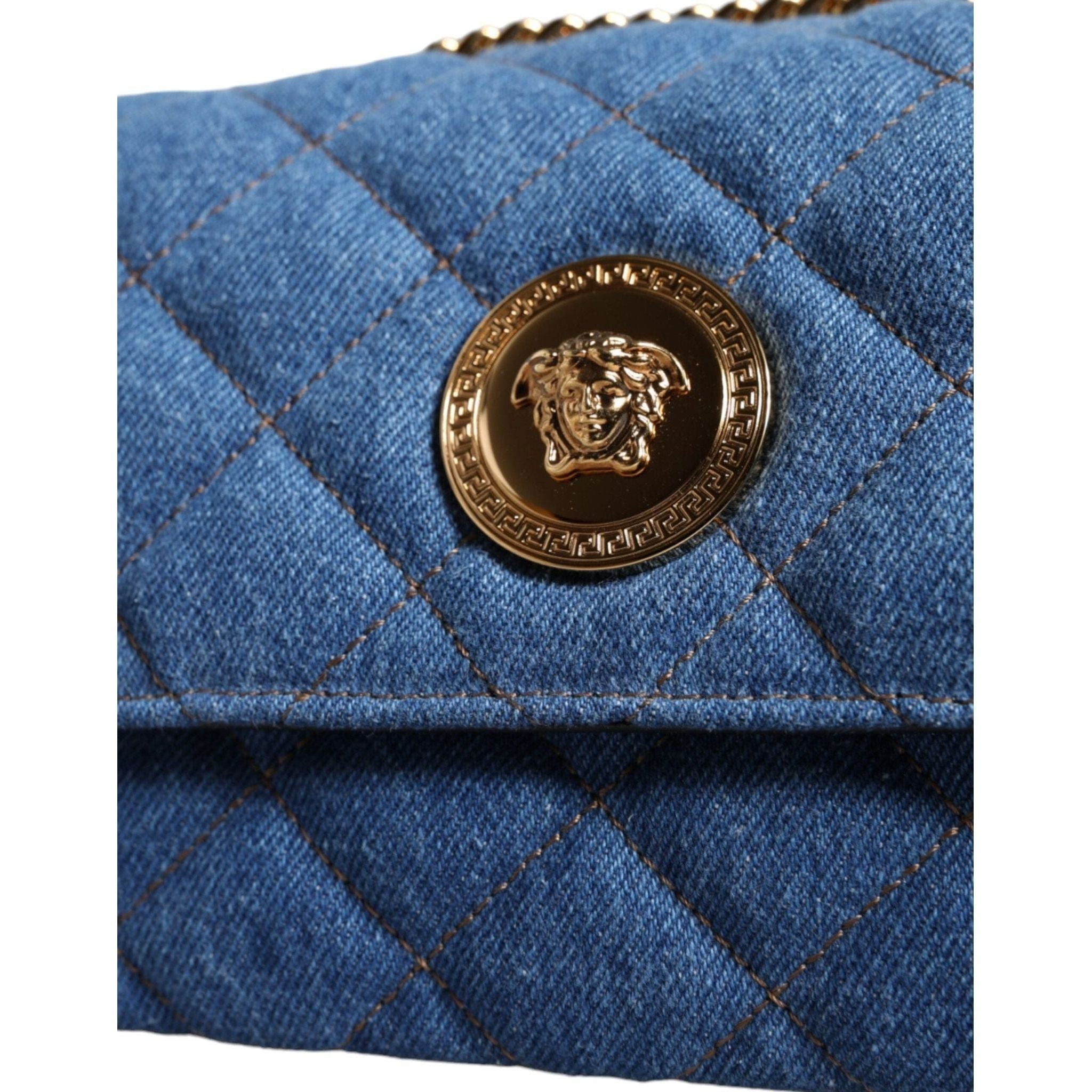 Luxour, Versace Blue Quilted Denim Leather Crossbody Shoulder Bag, 