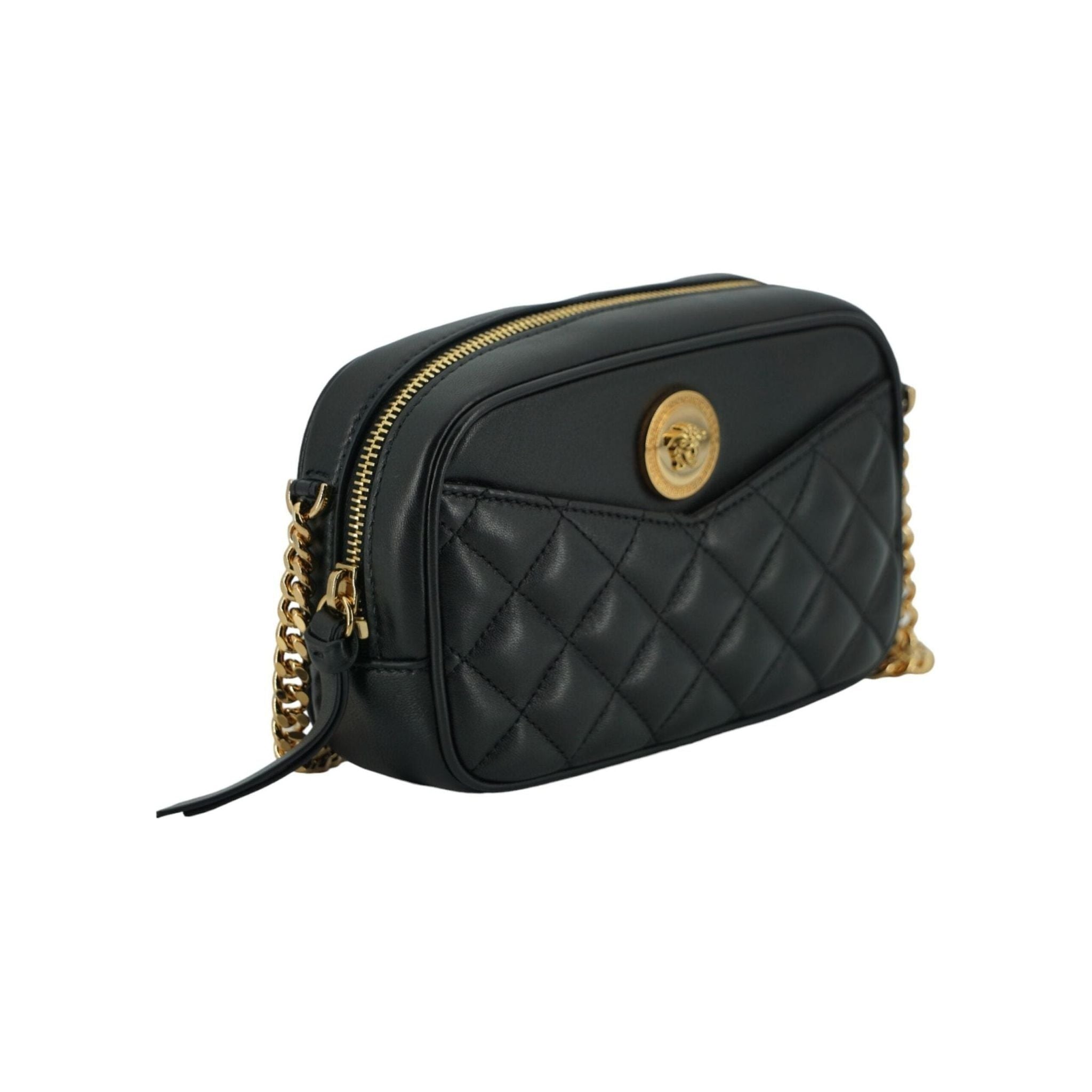 Luxour, Versace Elegant Small Black Leather Crossbody Bag, 