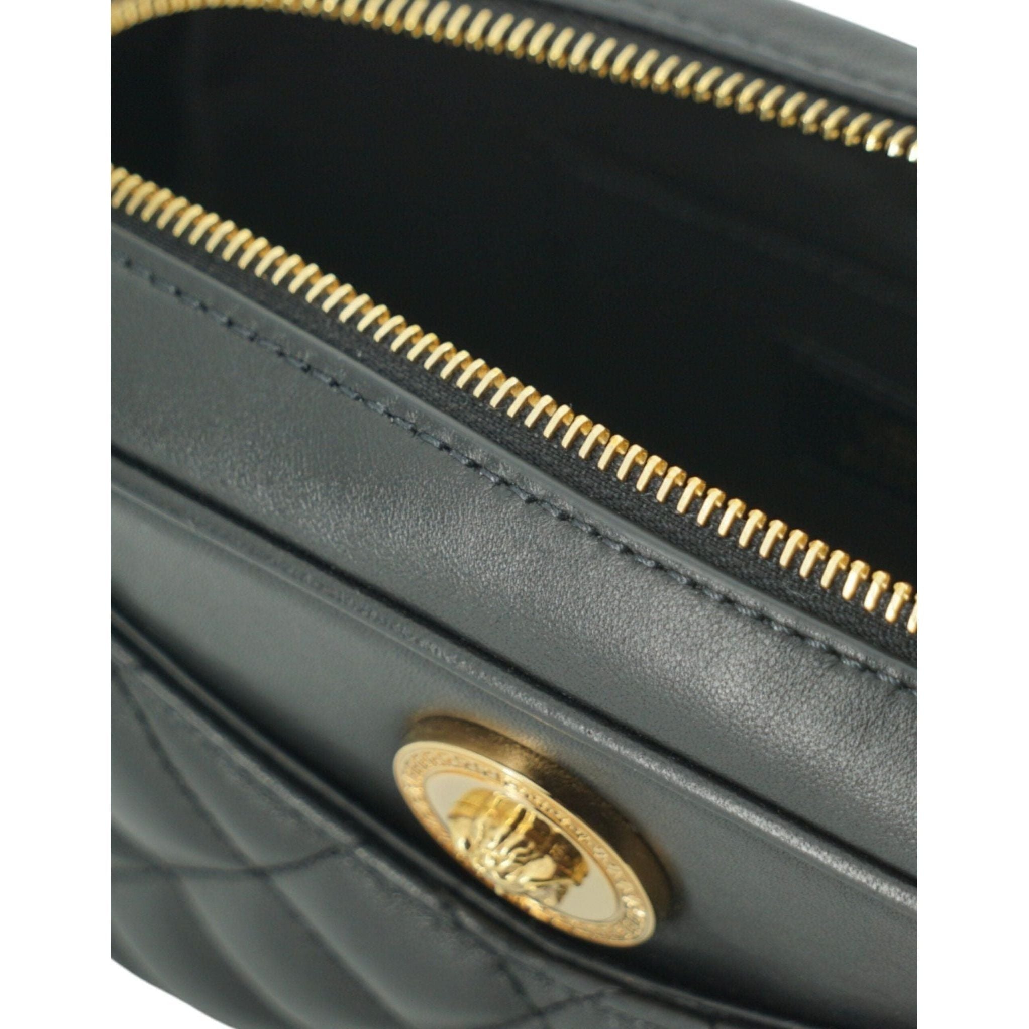 Luxour, Versace Elegant Small Black Leather Crossbody Bag, 