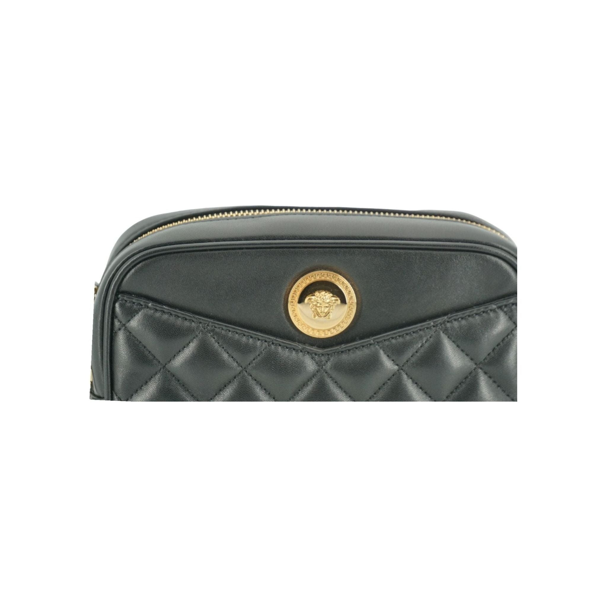 Luxour, Versace Elegant Small Black Leather Crossbody Bag, 