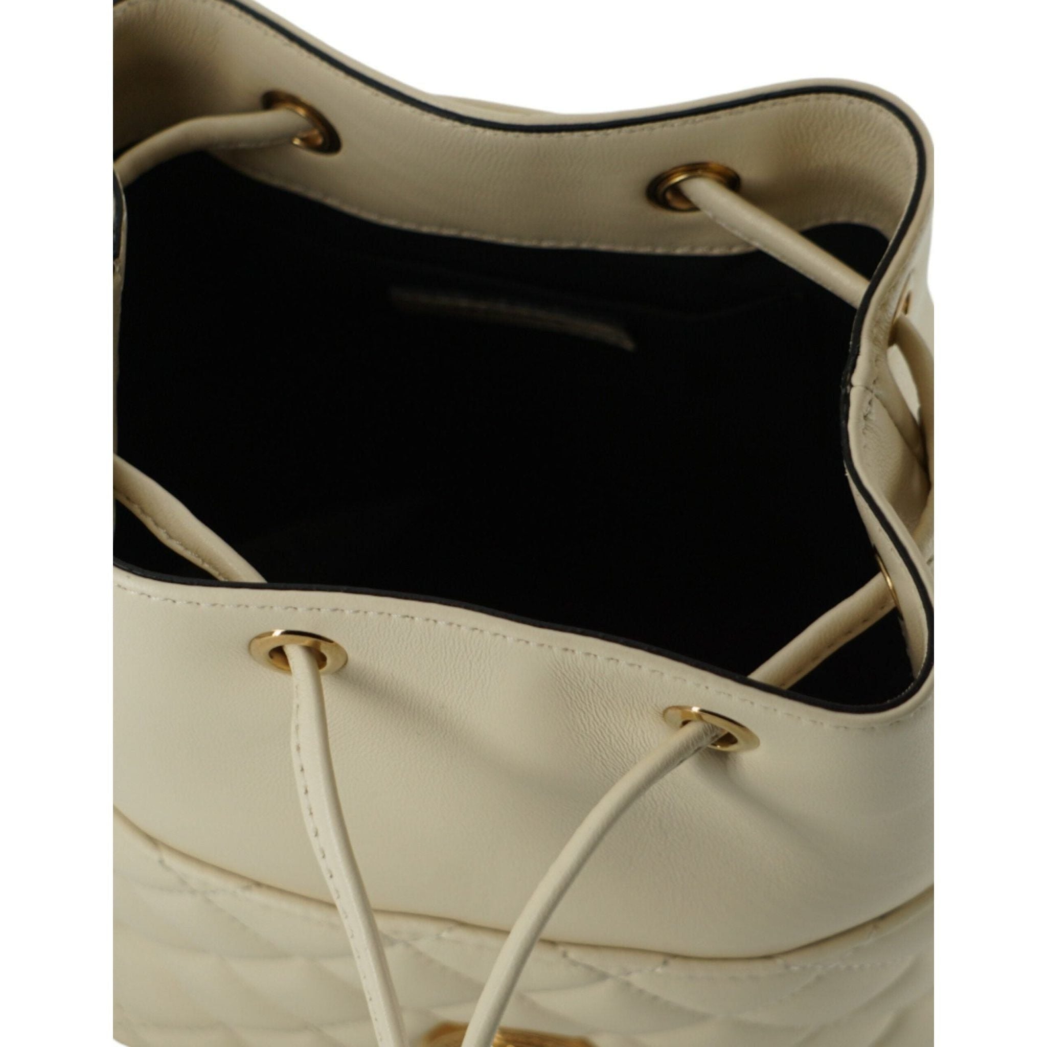 Luxour, Versace Elegant Small White Leather Bucket Shoulder Bag, 
