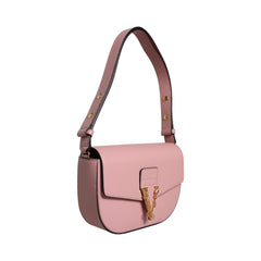 Luxour, Versace Pink Grainy Calf Leather Logo Crossbody Shoulder Bag, 