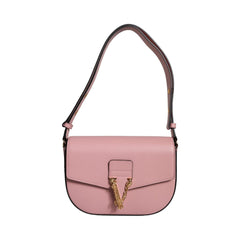 Luxour, Versace Pink Grainy Calf Leather Logo Crossbody Shoulder Bag, 