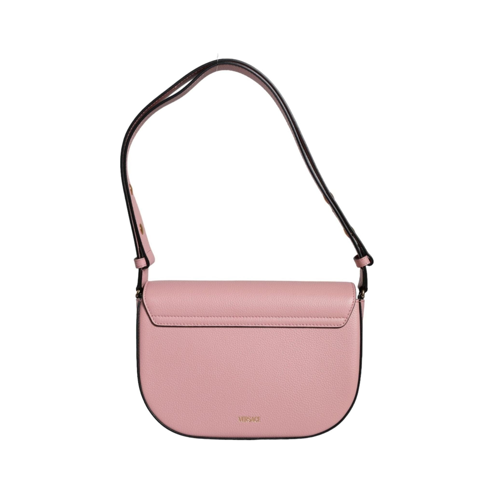 Luxour, Versace Pink Grainy Calf Leather Logo Crossbody Shoulder Bag, 