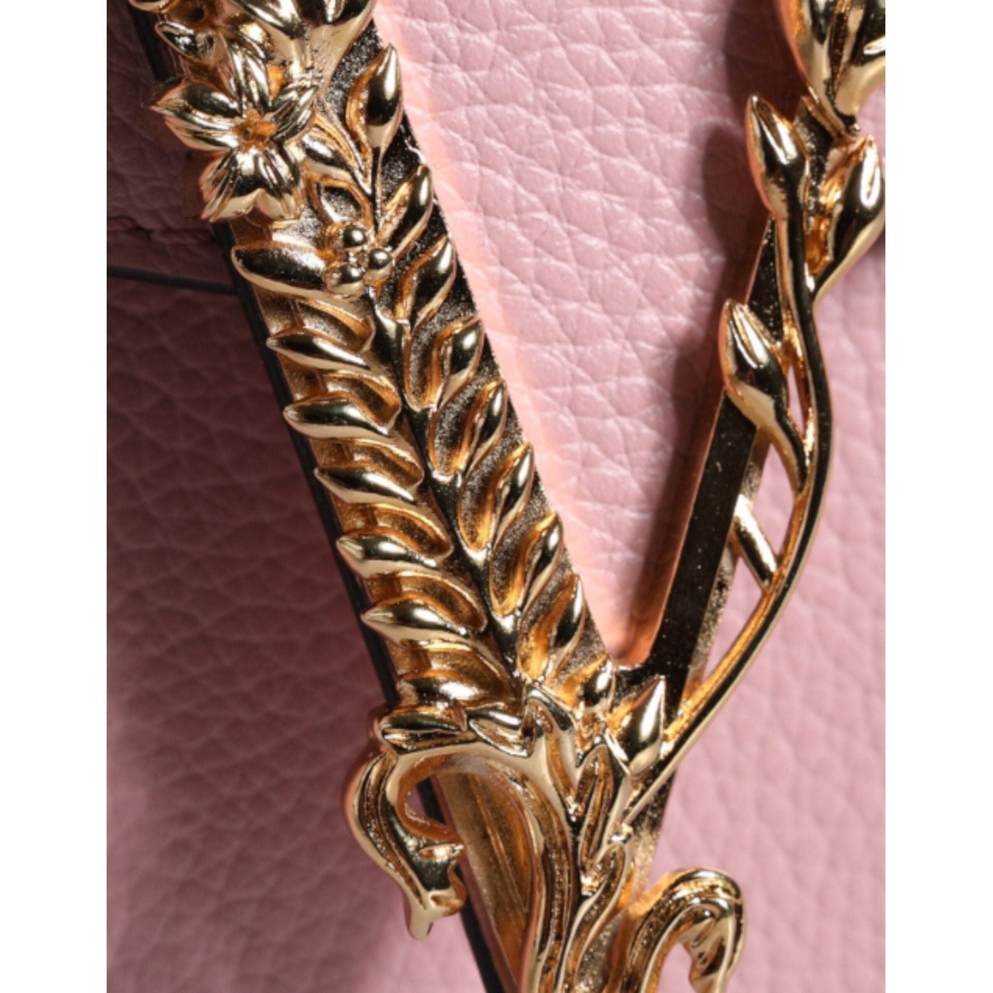 Luxour, Versace Pink Grainy Calf Leather Logo Crossbody Shoulder Bag, 