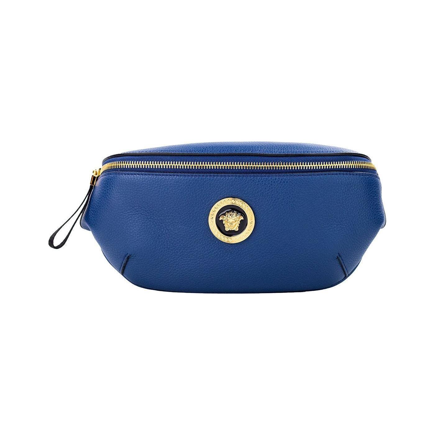 Luxour, Versace Small Navy Calf Leather Medusa Pendant Fanny Waist Pack Belt Bag, 
