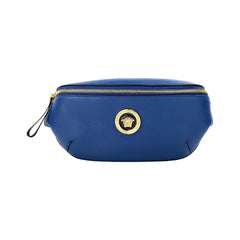 Luxour, Versace Small Navy Calf Leather Medusa Pendant Fanny Waist Pack Belt Bag, 