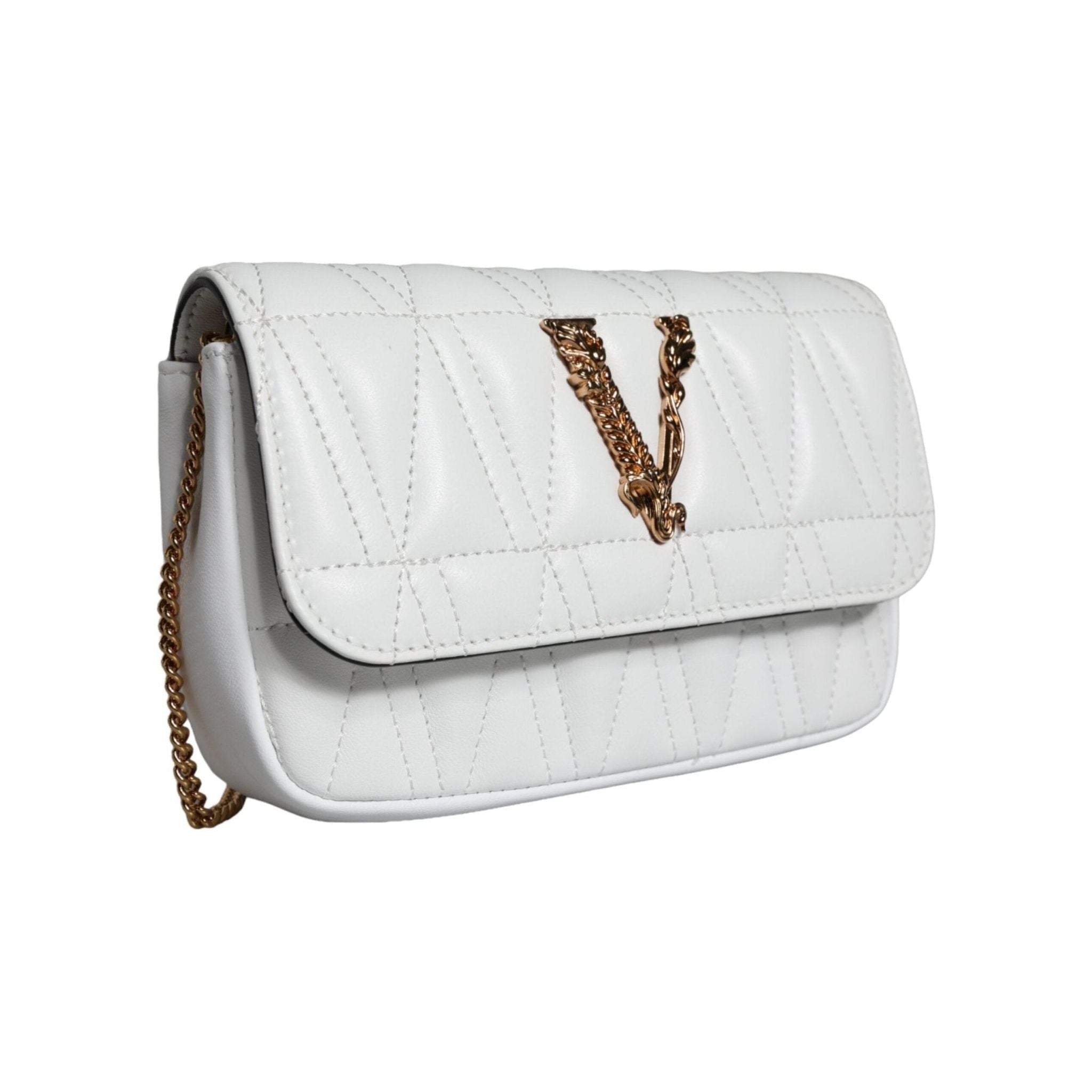 Luxour, Versace White Quilted Nappa Leather Crossbody Shoulder Bag, 